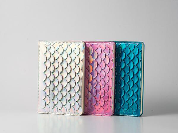 A5 Hardcover notebook, fish scale decorated leather cover