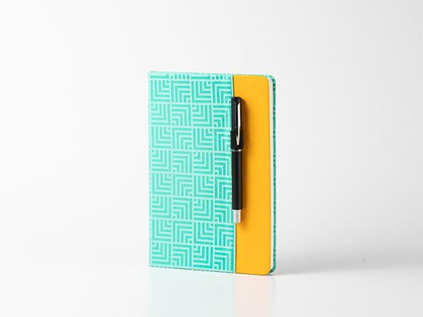 Patchwork leather notebooks, pen loop, contrasting color, 80 lined pages