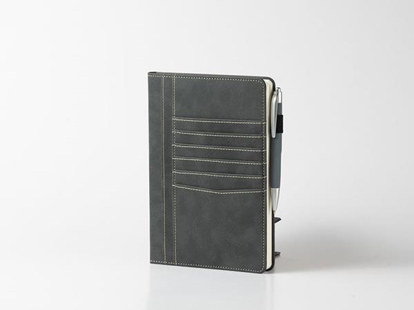 Patchwork leather notebooks, contrasting color cover with card holders, pen loop, 80 lined pages