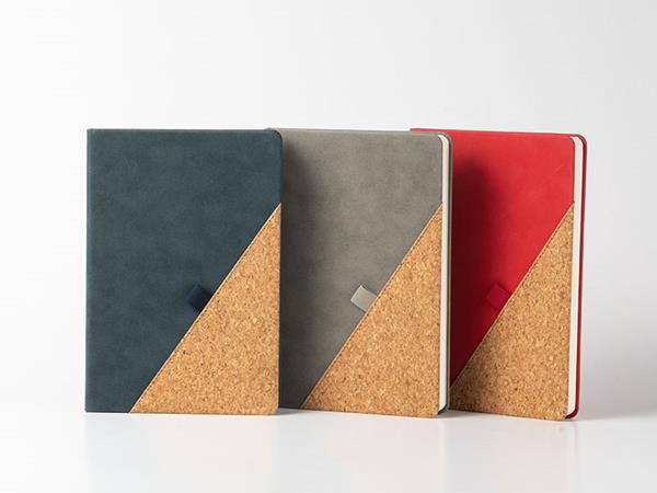 A5 Patchwork leather notebooks, pen loop, thermo PU leather and cork PU leather cover, 80 lined pages