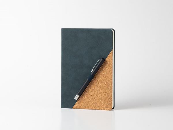 A5 Patchwork leather notebooks, pen loop, thermo PU leather and cork PU leather cover, 80 lined pages