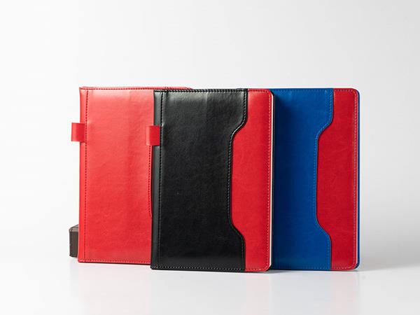 Patchwork leather notebooks, pen loop, contrasting color, document pocket, 80 lined pages