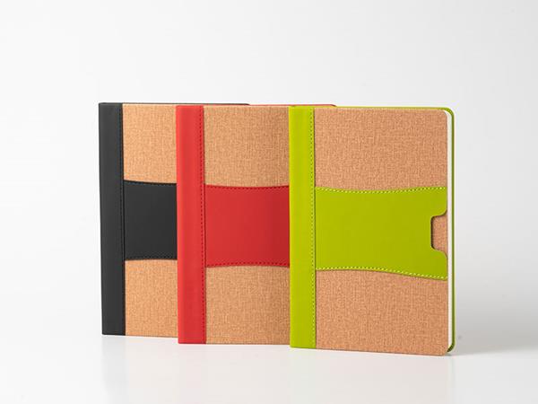 Patchwork leather notebooks, contrasting color, card pocket, 80 lined pages