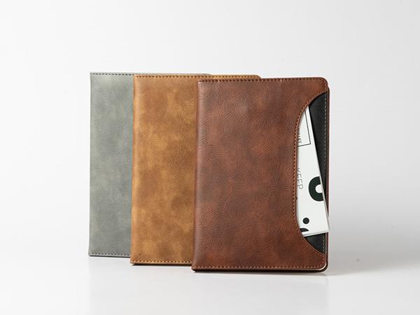 Patchwork leather notebooks, pocket design, 80 lined pages